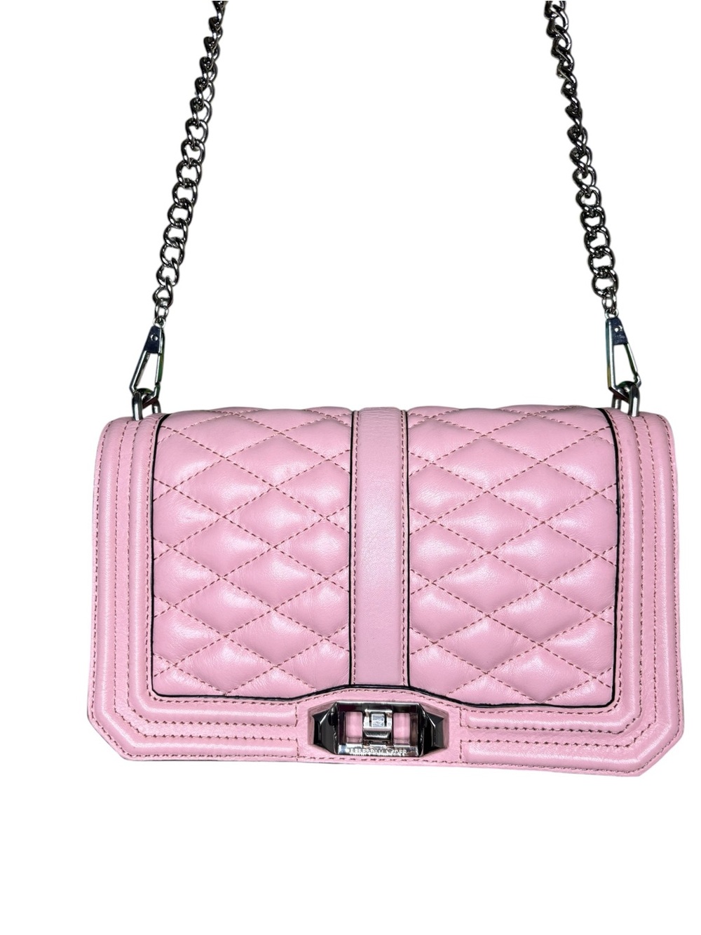 Rebecca Minkoff Quilted Pink Leather Crossbody Bag with Chain Strap